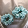 Lagoon pastel mint blue green satin scrunchies by LUNARIA DREAMS