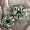 Sage green satin scrunchies by LUNARIA DREAMS