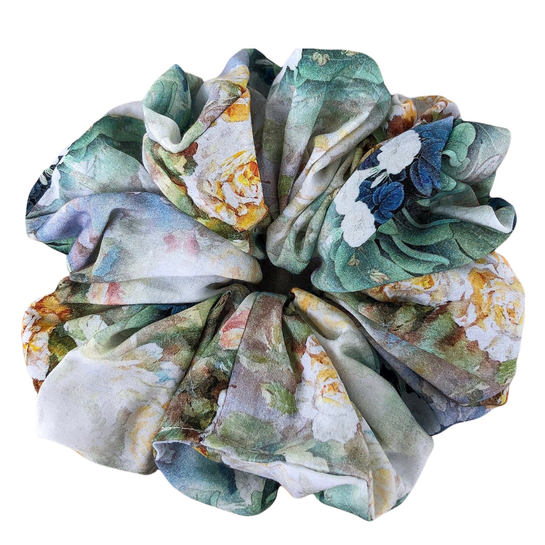 Oversized Arielle Scrunchie. An XL, extra luxe tie renaissance inspired floral rayon scrunchie.