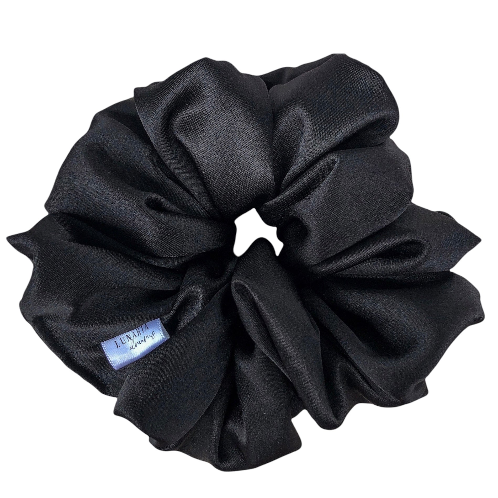 Oversized Raven Scrunchie. An XL, extra luxe black satin scrunchie.