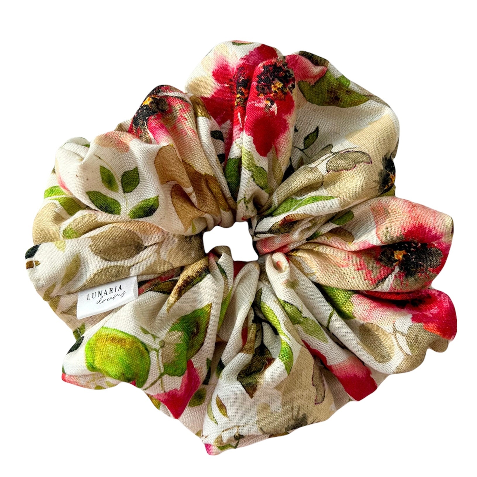 Rebecca Oversized Scrunchie: vibrant, watercolour floral patterned scrunchie.