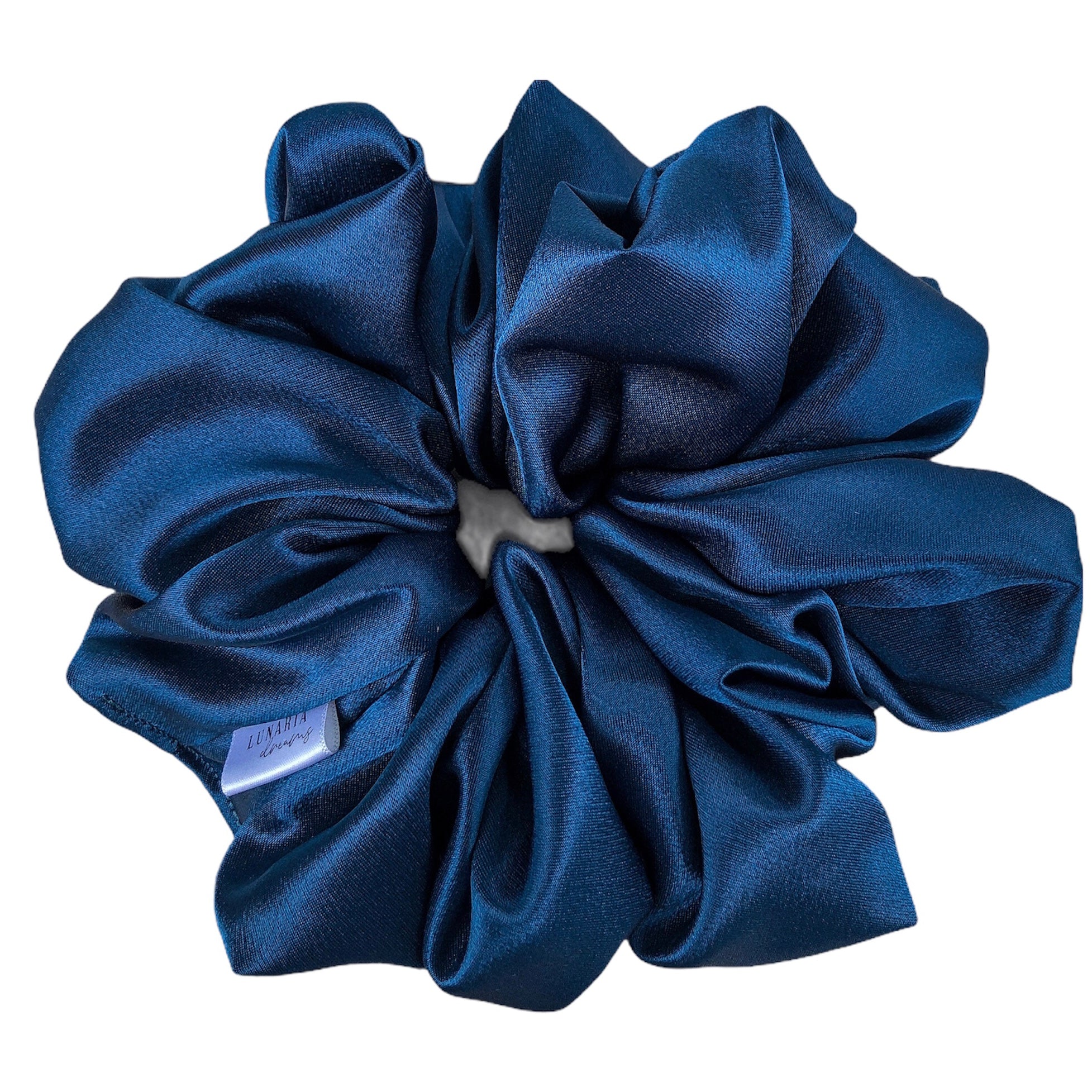 Oversized Celestial Scrunchie. An XL, extra luxe deep teal blue satin scrunchie.